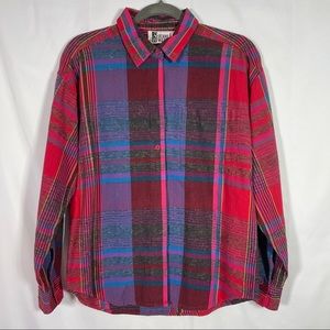 Jeans Wear, Vintage Plaid Button Down Shirt, Size Large.  Hidden Buttons!